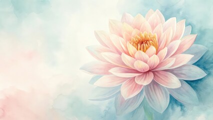 Fototapeta premium a close-up of a lotus flower with delicate petals. The flower is in full bloom, showcasing its beauty and grace. The background has a soft.