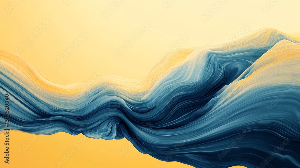 Poster abstract blue and yellow flowing lines creating a textured composition