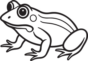 frog line art, black outline, vector and illustration, coloring book page line art drawing