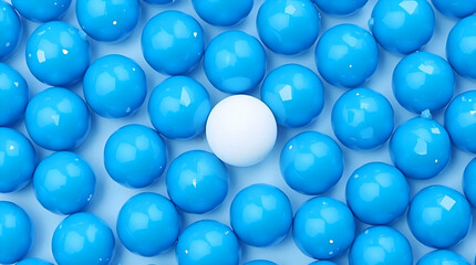 Business career concept and job recruitment process with highlighting the best candidate among blue and white spheres.