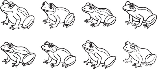 Fototapeta premium set of frog line art, black outline, vector and illustration, coloring book page line art drawing