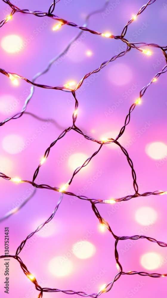 Aufkleber purple and white bokeh background with warm toned fairy lights forming a net like pattern. soft, rom