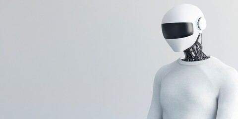 healthcare industry treatment global concept. Futuristic humanoid robot in a stylish patterned sweater.