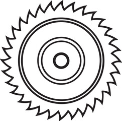 circular saw blade line art, black outline, vector and illustration, coloring book page line art drawing