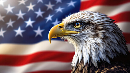 Eagle Head with Stars on US Flag for Patriotic Power Symbol Photography Illustration