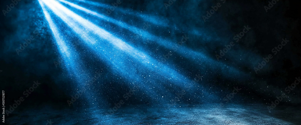 Poster Dark blue background with bright blue spotlight beams and subtle texture, creating a dramatic and mysterious scene, ideal for product display or design showcase