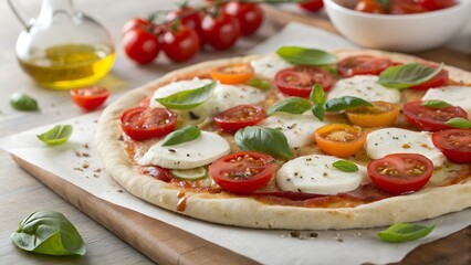 bruschetta pizza with tomato and mozzarella