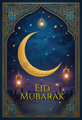 Eid Mubarak Greeting Card Vector illustration, Traditional Islamic Wallpaper, Festive, using generative ai