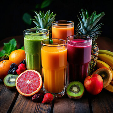 Zumos naturales de frutas frescas del mercado. Jugos, Smoothies