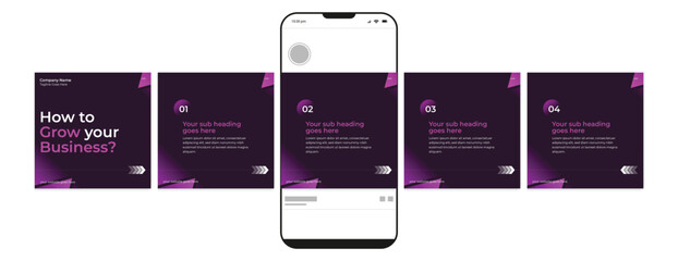 Business carousel post template for advertising, Set of carousel post for Instagram and LinkedIn, Editable social media carousel layout, template eps 10.	