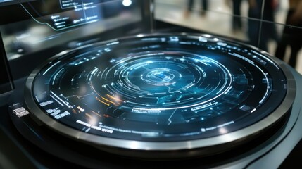 Interactive futuristic display showcasing digital interface in exhibition hall