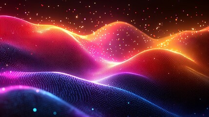Abstract Dot Landscape with Wavy Terrain and Colorful Light Particles