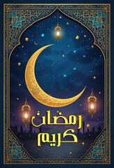 Ramadhan Kareem Greeting Card Vector illustration, Traditional Islamic Wallpaper, Festive, using generative ai