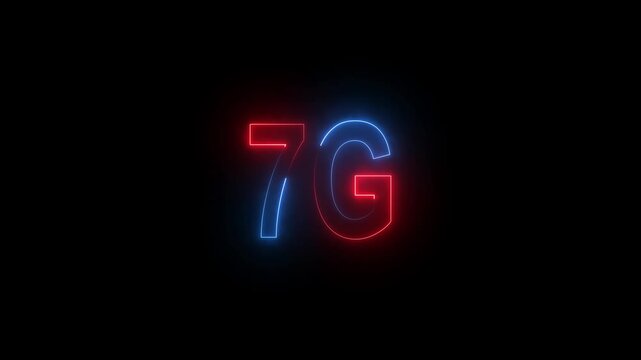 7G high speed network technology concept by fire light lines speed motion pattern isolated on black background for banner, logo, symbol. Glowing 7G text. 7G technology Cellular Network Animation.