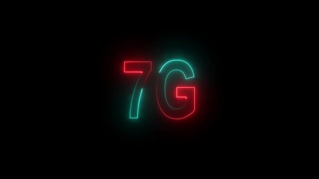 7G high speed network technology concept by fire light lines speed motion pattern isolated on black background for banner, logo, symbol. Glowing 7G text. 7G technology Cellular Network Animation.