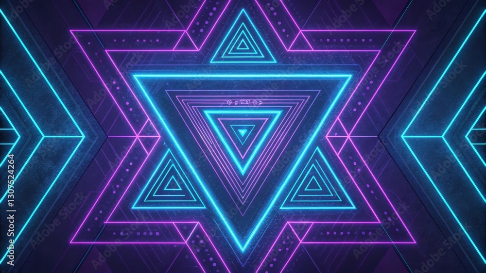 Aufkleber a mesmerizing geometric pattern in vibrant neon blue and purple, with triangular shapes creating a t
