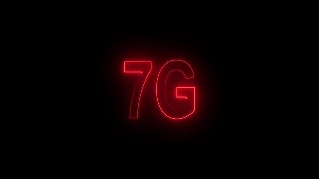 7G high speed network technology concept by fire light lines speed motion pattern isolated on black background for banner, logo, symbol. Glowing 7G text. 7G technology Cellular Network Animation.