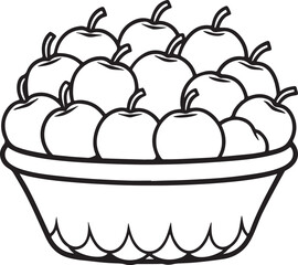 a basket of apple fruit line art, black outline, vector and illustration, coloring book page line art drawing