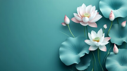 Obraz premium Elegant lotus flower wallpaper design on teal background for spa, weddings, and decor projects