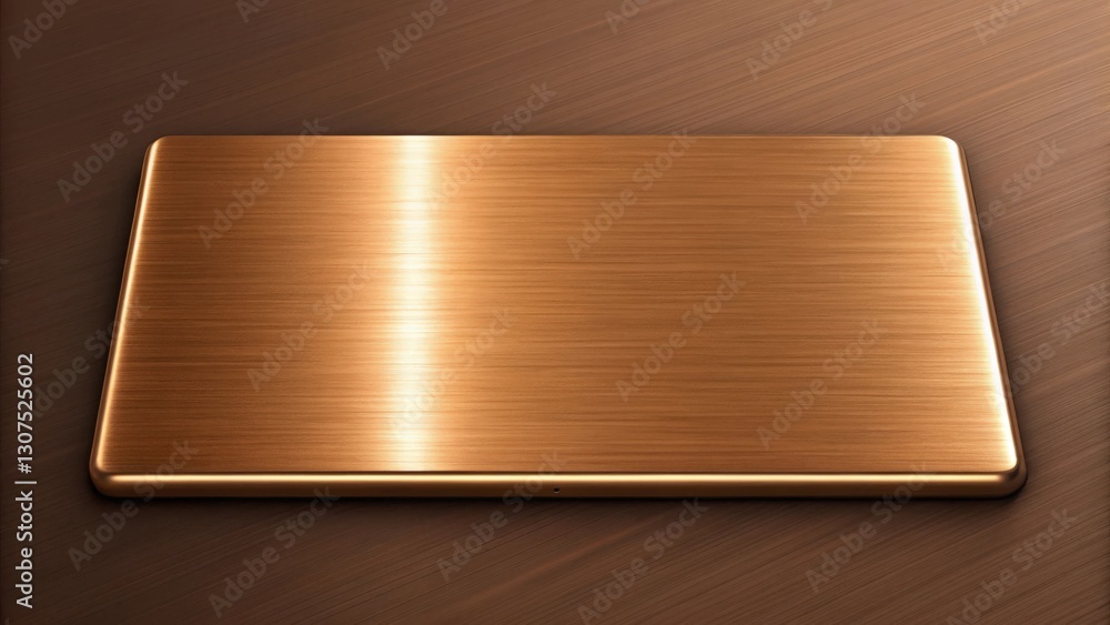 Poster a close-up of a metallic copper plaque, showcasing its texture and finish. the plaque is rectangular