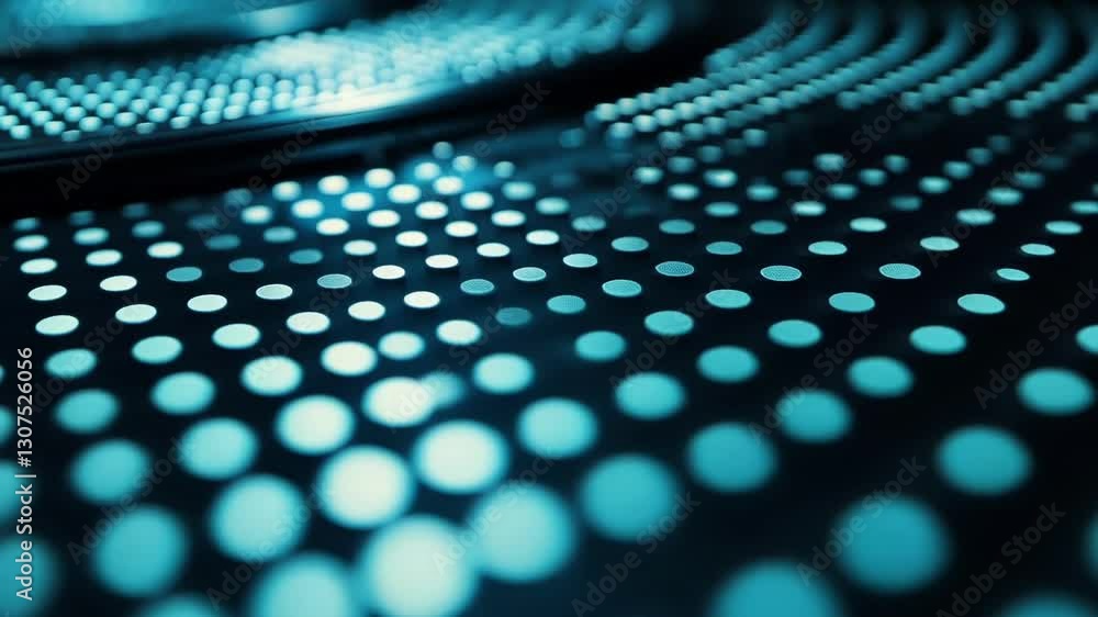 Poster close up of illuminated circular patterns creating a futuristic and scientific atmosphere. the blue 