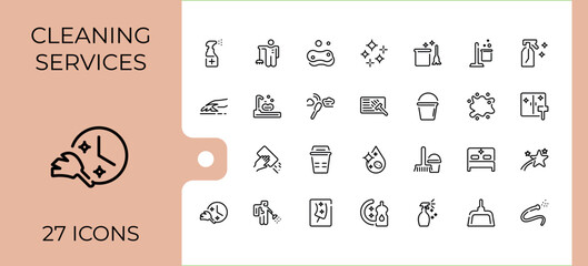 Home Cleaning simple icon. Icons virus, wash, washer, housework, sweep, toilet and more. Set of line pictogram. Minimalistic icon collections. © Cats2udio