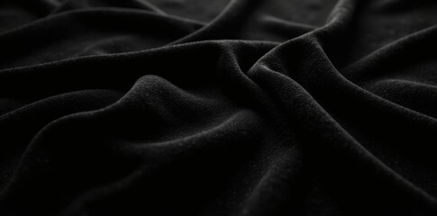 Fototapeta premium Deep black, plush velvet texture Luxurious, soft, dark fabric , drape, background