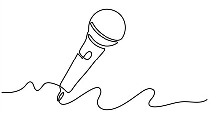 wired microphone continuous One line Drawing. Microphone single line art illustration.  One line drawing background. Vector illustration. Line art of microphone.
