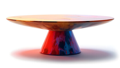 Colorful desk with stationery on white background, cozy work corner with decor elements.