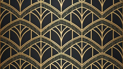 an elegant art deco pattern in gold and black. This luxurious design evokes a sense of opulence and sophistication