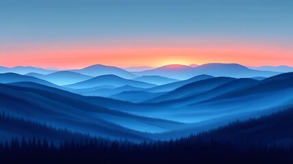 Obraz premium Serene Blue Mountain Range Sunset Peaceful Landscape. AI Generated