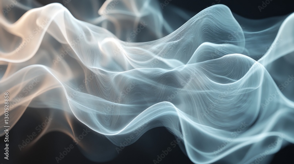 Poster abstract rendered visualization of flowing light forms with layered curves