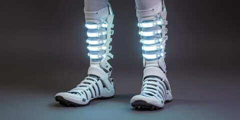 healthcare industry treatment rehabilitation concept. Futuristic illuminated boots with sleek design and high-tech features.
