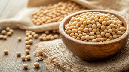 Fototapeta premium Soybeans, also called soya beans, are a type of legume and oilseed. They are high in protein and oil, and are used to make various products including soy milk, tofu, and soy sauce.