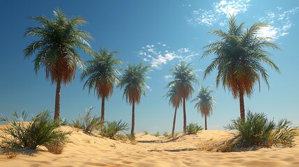 Palm Trees in Desert Landscape Under Blue Sky on Sunny Day