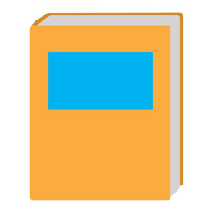 Vector Illustration of a Cartoon Orange Book with a Blue Label in Flat Design Style for Education, Learning, and Academic Themes