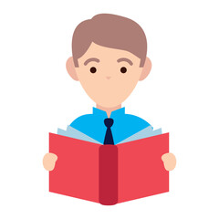 Vector Illustration of a Young Boy Reading a Red Book Representing Education, Learning, and Academic Study