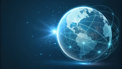 Obraz premium a glowing blue globe with lines connecting various points on the globe, suggesting the global network of information technology and connection.