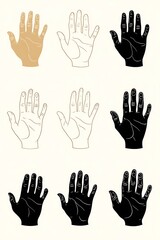 Obraz premium Diverse Hand Variations on White Background