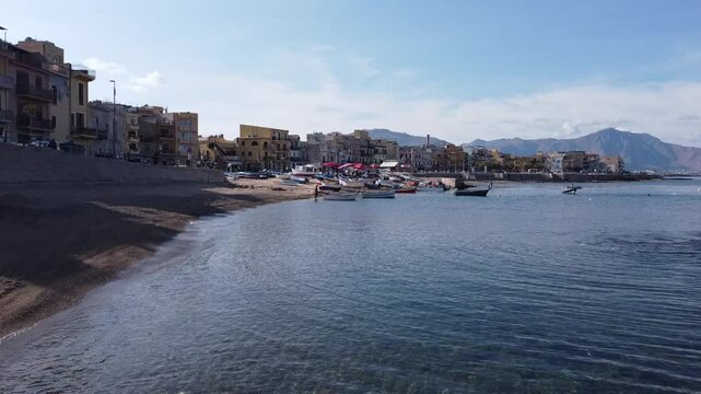 Aerial Drone Footage of Aspra&rsquo;s Coast in Sicily: A Serene View of the Blue Mediterranean Waters and Peaceful Landscape
