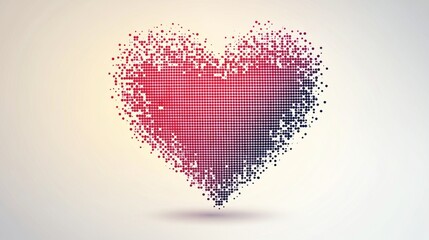 Pixelated red heart with dot pattern on gradient background