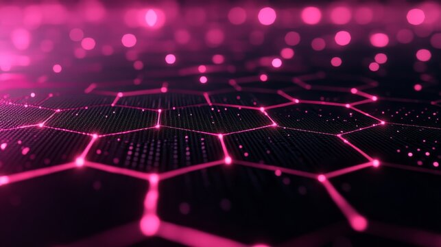 Abstract depiction of a network with hexagonal connections glowing pink