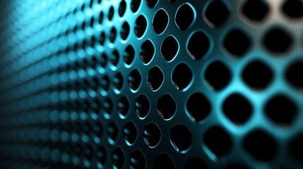 A close up view of a metal grid with round holes