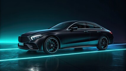 sleek, modern, and luxurious black car with smooth curves. It exudes sophistication and power. The lighting adds a sense of elegance