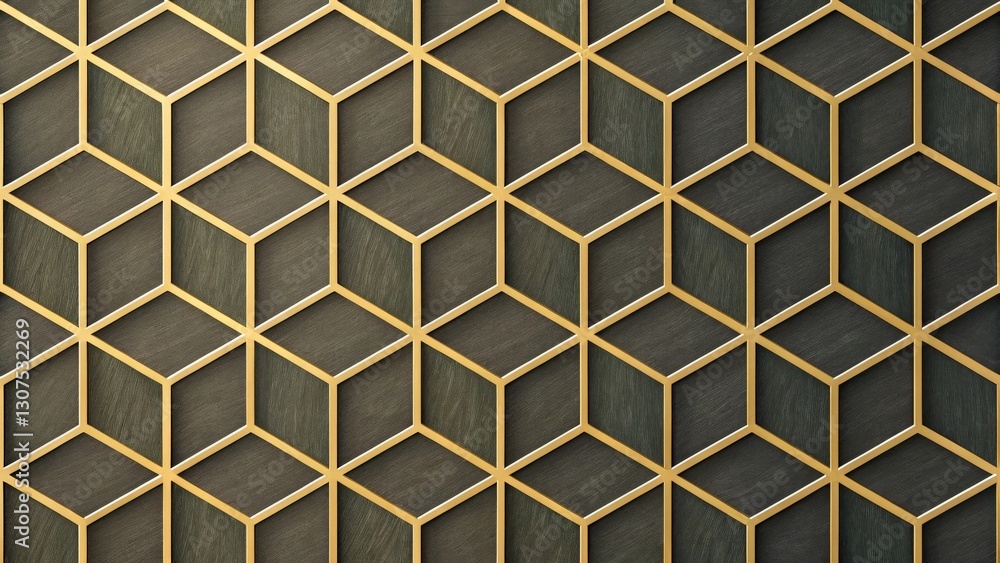 Aufkleber geometric abstract background with black wood texture and golden lines. the repeating pattern create