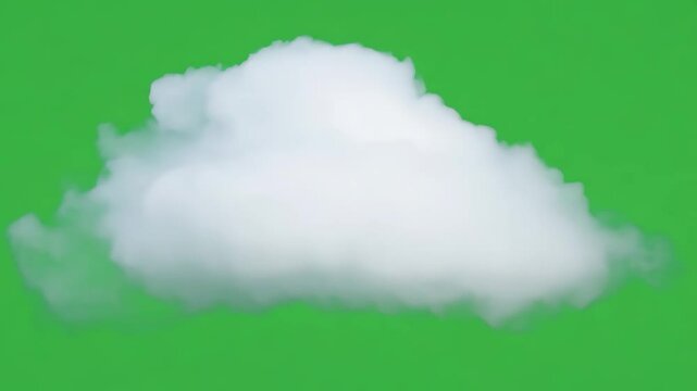 Growing white cloud on green screen chromakey background 