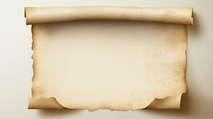 Vintage rolled parchment with aged texture and blank background
