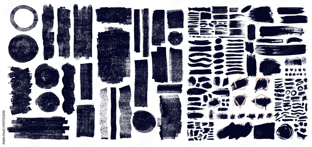 Aufkleber brush strokes vector set. big collection of dry brush marks with jagged edges. paintbrush black text