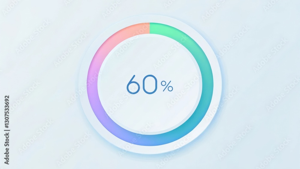 Poster a colorful circular diagram displaying 60% progress. it features vibrant pastel colors and a modern,