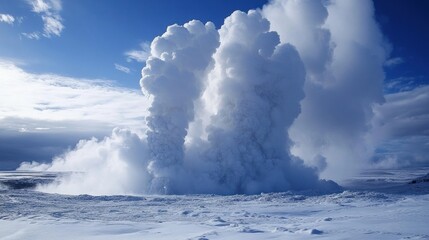 Fototapeta premium Iceland geyser eruption in winter landscape
